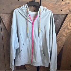 Natural Life Blue Peace Hoodie with Pink Zipper